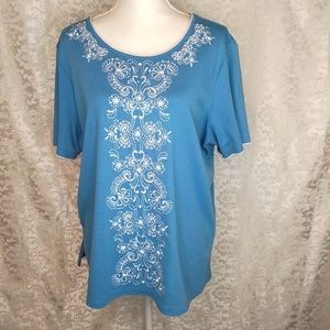 Alfred Dunner light blue with white embroidery top XL